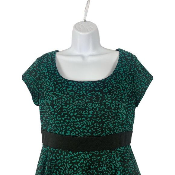 IZ Byer Emerald Green Animal Print & Black Peplum Dress Size 11 - Picture 2 of 11